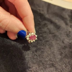 14k white gold, Diamond and Ruby ring. Size 5.5 or 6, I believe.